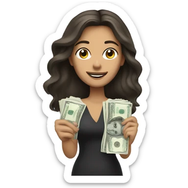 Brunette white woman with money sticker