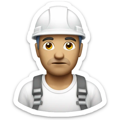 a sad builder with a white helmet sticker