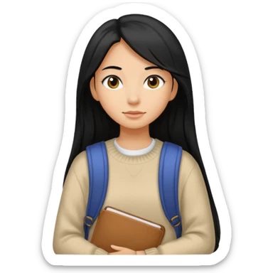 walk black long hair girl at university without backpack sticker