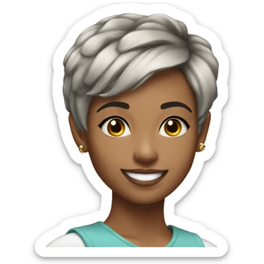 young pretty woman short pixie cut smiling, black hair sticker