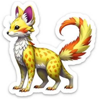 Feral Rare Fantasy vibrant colorful tropical Vernid-Trico-species by LiLaiRa, random markings, tufted tail, tufted ears, full body sticker