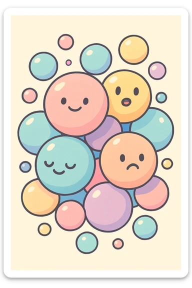 a cluster of pastel bubbles, soft illustration style, gentle colors, smooth shading sticker