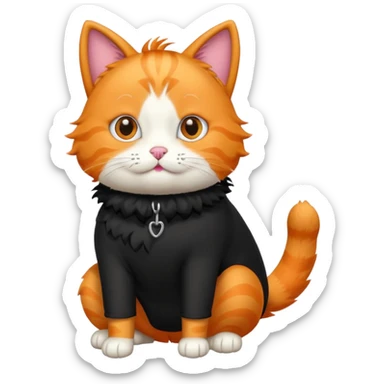 an orange cat that has a fully black dog costume on sticker