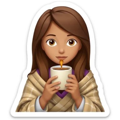 Brown hair Girl drinking coffee, with a cozy blanket sticker