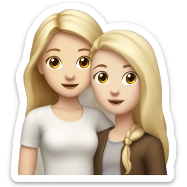 Girl adult with blond straight hair and white skin hugging teenage girl with pale white skin and brown hair sticker