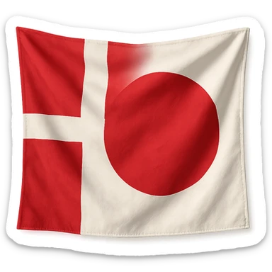 realistic flag mashup of Denmark and Japan with detailed cloth folds and soft shadows, no background sticker