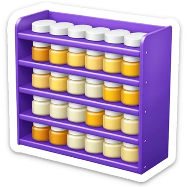 Japanese brand creams displayed on a purple storage shelf, arranged with horizontal variation and vertical consistency. sticker