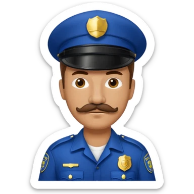 Male police officer, cap on, mustache, realistic portrait sticker