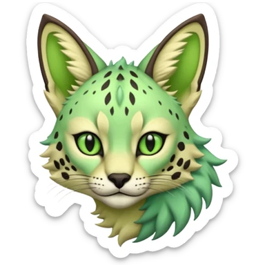 Epic complex detailed emerald-green pastel-lime-green dark-brown beige pastel realistic aesthetic-scenic-Fakémon-Trico-Sergal-Serval-Vernid-creature sticker