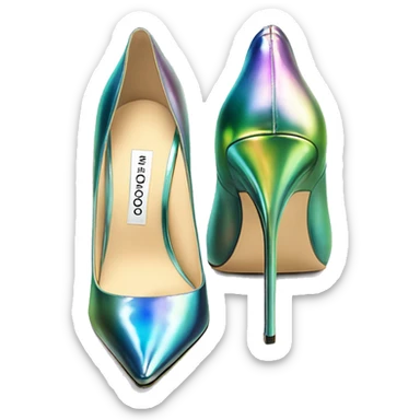Realistic isolated top view of a pair of iridescent jimmy Choo stiletto high heel shoes. sticker