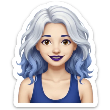 woman wavy with long white hair and brown eyes with dark blue lipstick smiling in a grunge tanktop sticker