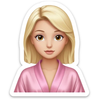 blonde model with brown eyes, luxury makeup, light pink silk robe sticker