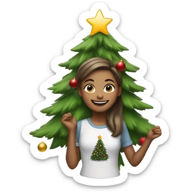 girl rocking around a christmas tree  sticker