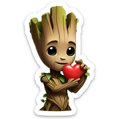 Groot holding a heart in his hands sticker