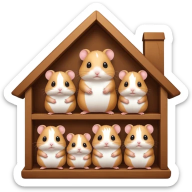 Mommy hamster and 5 baby hamsters in house sticker