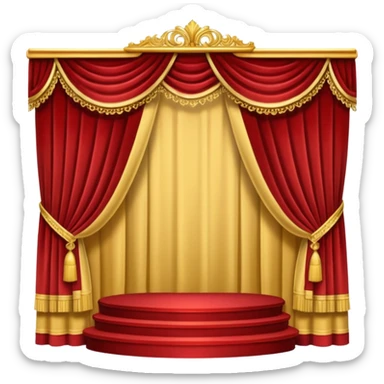 A small raised stage with golden trim and side drapes. sticker