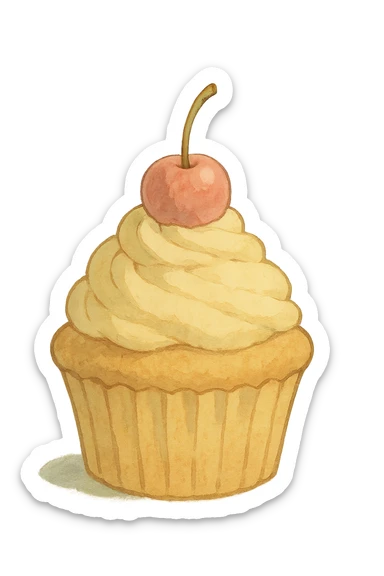 icon of a cupcake, soft colors, painterly sticker