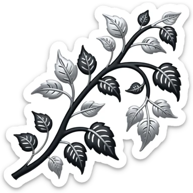 Black and silver filigree vine with leaves, artistic design, 3D, extremely detailed design sticker
