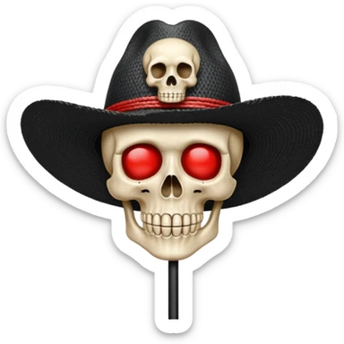 Drapeau de tête de mort avec un fond noir et sur la tête met un chapeau de paille avec un fil rouge sticker