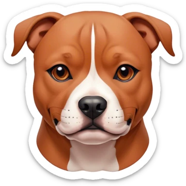 Cinematic Noble Red/Fawn Staffordshire Bull Terrier Portrait Emoji, Poised and regal, with a compact, muscular build and a sleek, well-groomed red/fawn Fur accented by subtle white markings, deep-set soulful dark eyes, Simplified yet sharp and sophisticated features, highly detailed, glowing with a soft, dignified glow, high shine, intelligent and loyal, stylized with an air of strength, focused and attentive, soft glowing outline, capturing the essence of a watchful and confident guardian, so majestic it feels as though it could stride out of the screen with effortless authority! sticker
