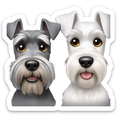 One big gray and dark eyed schnauzer with one small all white schnauzer  sticker