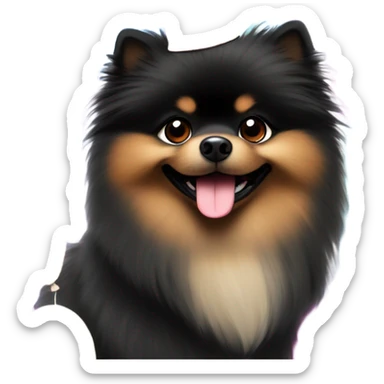 black pomeranian happy party sticker