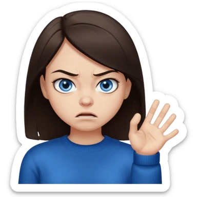 fille cheveux lisse brune yeux bleu pull noir qui regarde mal sticker
