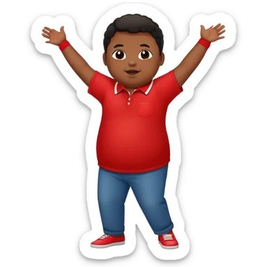 A chubby short black kid with a red collard shirt on dancing sticker