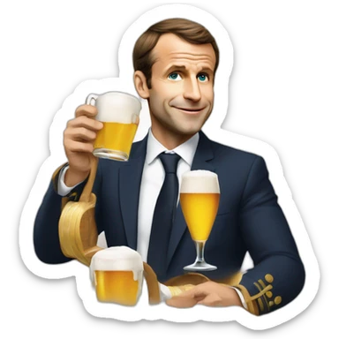 Macron, qui boit une bière sticker