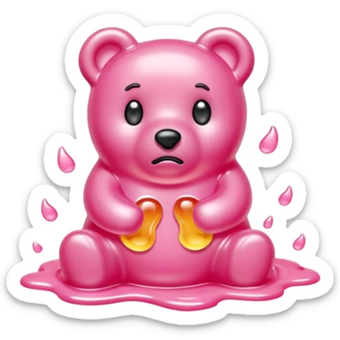 Sad light pink Gummy bear melting into ground sticker