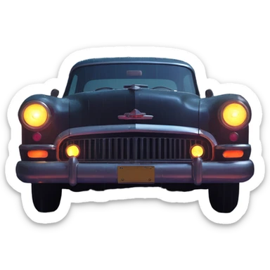 vintage car headlights illuminating rain-slicked urban street at night sticker