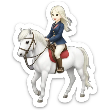 white horse riding japanese cute girl sticker