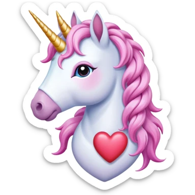 magical unicorn with Braided longer mane  themed heart  sticker