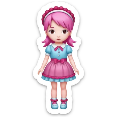 Isolated detaile illustration incredibly modern raspberry torte doll figurine full body with pink hair and a raspberry hairband sticker