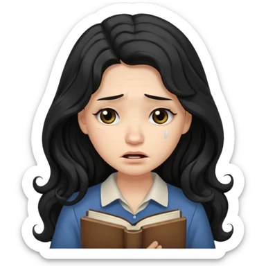 Long Hair Women with Book, Black wavy hair, crying

 sticker