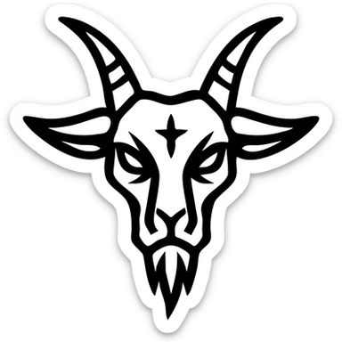Make the black goat from the front have a darker, more gothic aesthetic, with no background. Focus on a gothic style with dark, moody tones and sharp, eerie details. Remove any background, leaving it transparent. sticker