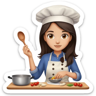 cooking food girl long dark brown hair and dark brown eyes, ight to medium skin tone sticker