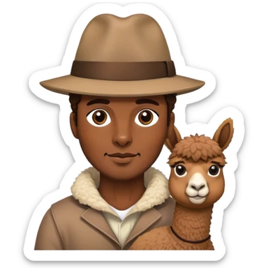 stylish male portrait in hat with an alpaca sticker