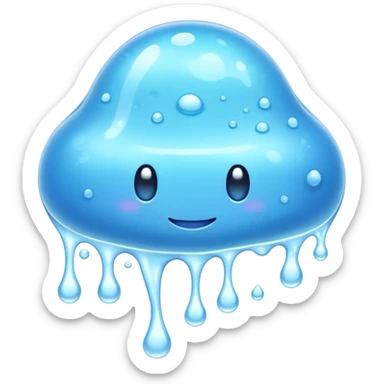 Cinematic Realistic Clear Blue Slime, glossy and translucent with a soft blue hue, light reflecting off its smooth surface, subtle bubbles trapped inside, slightly jiggling with movement, delicate highlights enhancing its wet and squishy texture, glowing with a soft, magical aura. sticker
