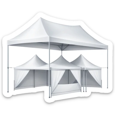 A cluster of three white canopy tents or pop-up tents sticker