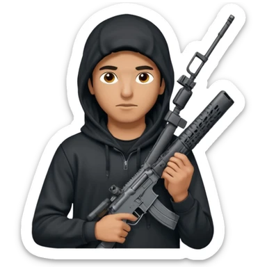 
Fais moi un jeune taliban qui ressemble qui tient une AR15 avec un hoodie a capuche, capuché, avec la cagoule nike therma fit hood sticker