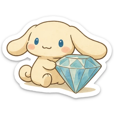 ghibli style Cinnamoroll with a large diamond sticker