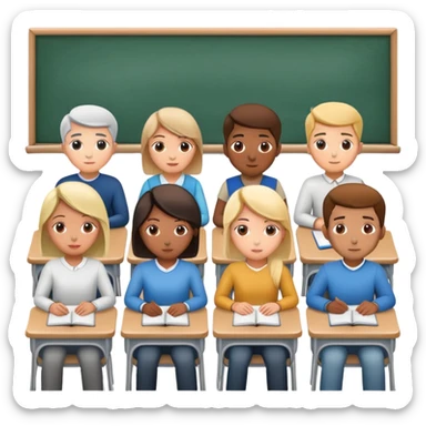 adults sitting in a classroom facing backwards sticker