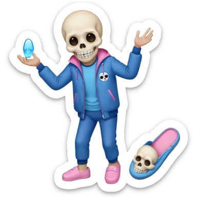 Sans the skeleton from undertale with a glowing blue left eye with his tongue out sticker