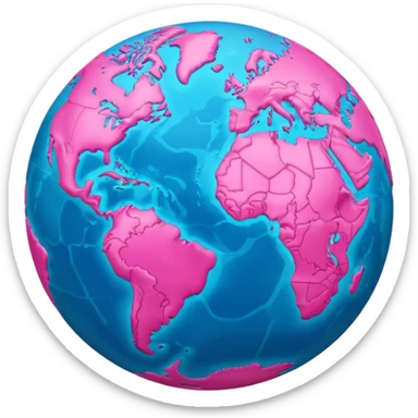 planet earth with continents in hot pink and oceans in light pink, apple emoji style sticker