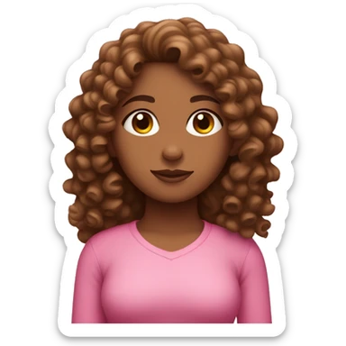 Curly girl with brown hair meditation pink clothes  sticker