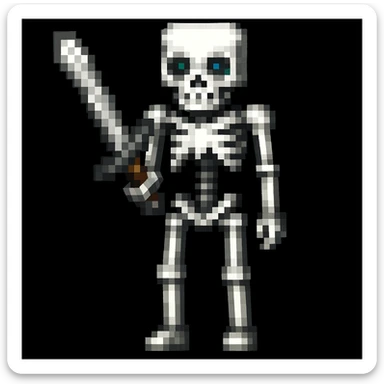 Make the Minecraft skeleton hold a sword in the pixel art style sticker