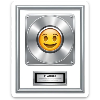 A “platinum plaque” is a framed award given to music artists when a song or album sells a high number of copies—enough to reach “platinum” certification. It usually features the album art or CD and represents commercial success in the music industry sticker