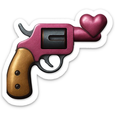Make this pink heart-shaped pistol look more realistic with metallic textures and realistic lighting, keeping the background transparent. sticker
