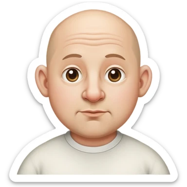 Bald guy with big ears, big nose and a little fatty sticker